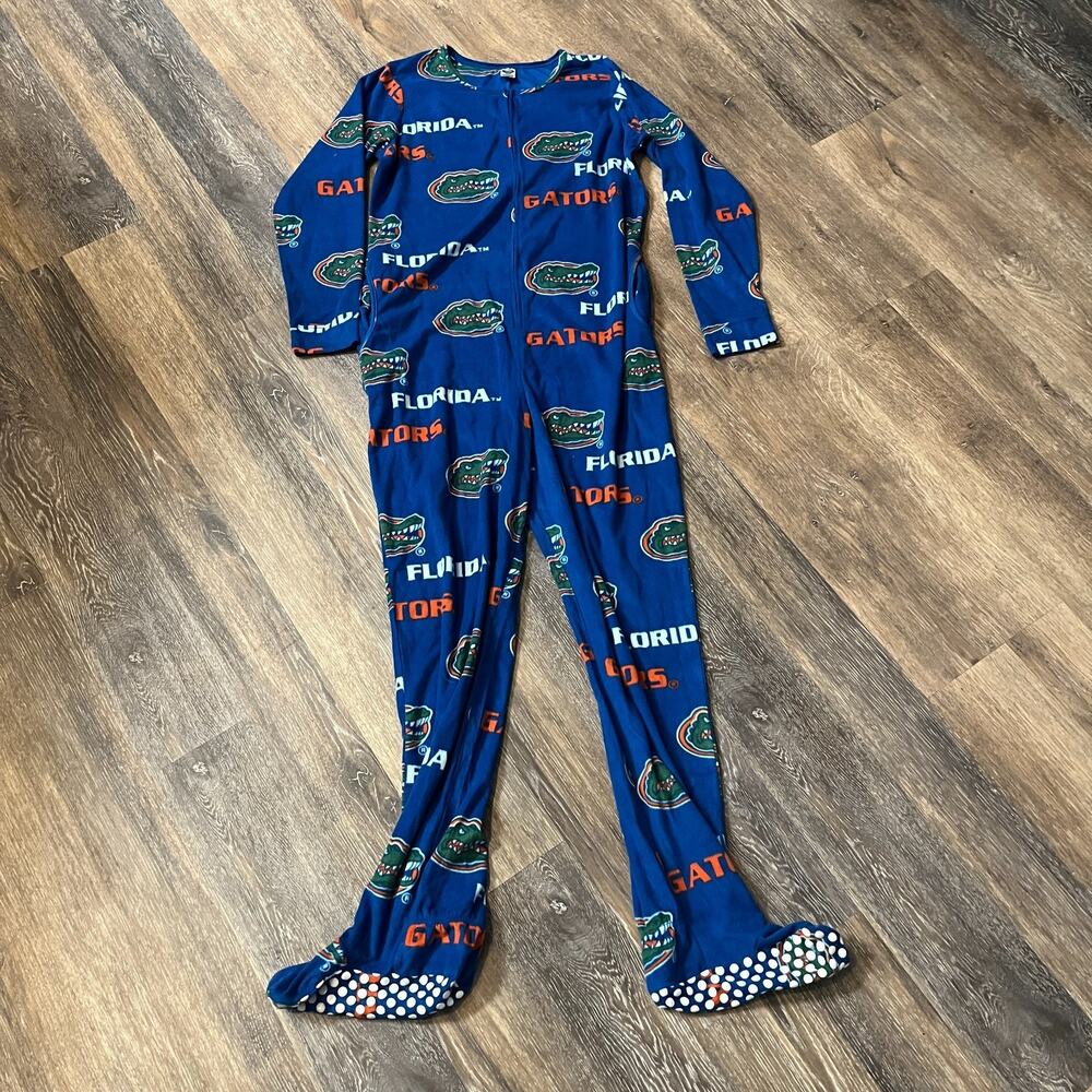 Florida Gators One Piece Pajamas Mens Large Blue Logo Print Zip Up Footed